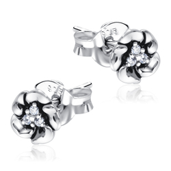 Lovely Flowers with CZ Stone Silver Ear Stud STS-5478